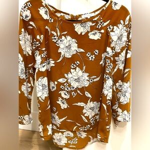 Floral Print Women's Top - Brown and White